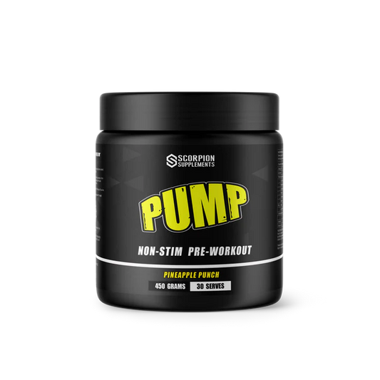 Black pre-workout supplement container with yellow text on a white background