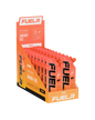 Display of FUELr energy gel packs with an orange packaging box.