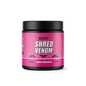 Pink supplement container labeled 'Shred Venom' on a white background