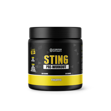 Scorpion Supplements Sting Pre-Workout container on a white background