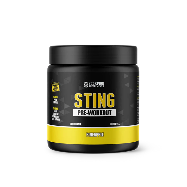 Scorpion Supplements Sting Pre-Workout container on a white background