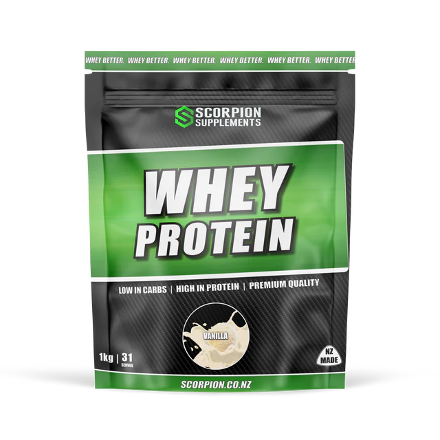 Scorpion Supplements whey protein package on a white background