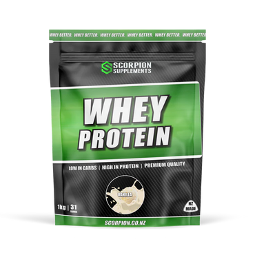 Scorpion Supplements whey protein package on a white background
