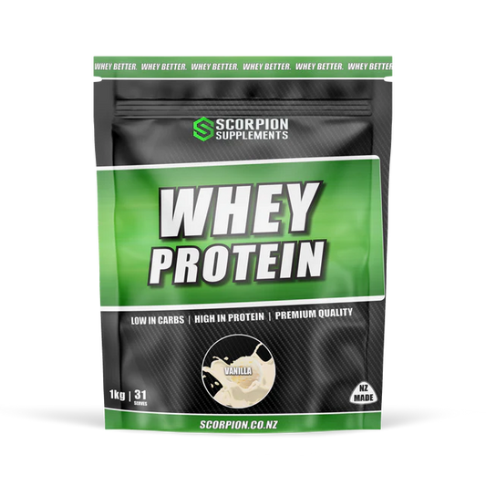 Scorpion Supplements whey protein package on a white background