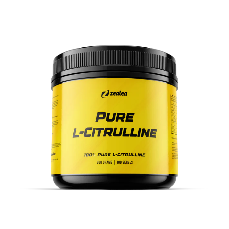 Yellow container of Zealea Pure L-Citrulline on a white background