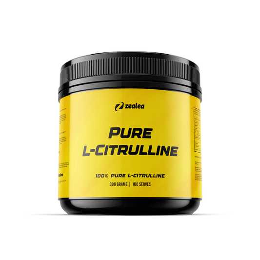 Yellow container of Zealea Pure L-Citrulline on a white background
